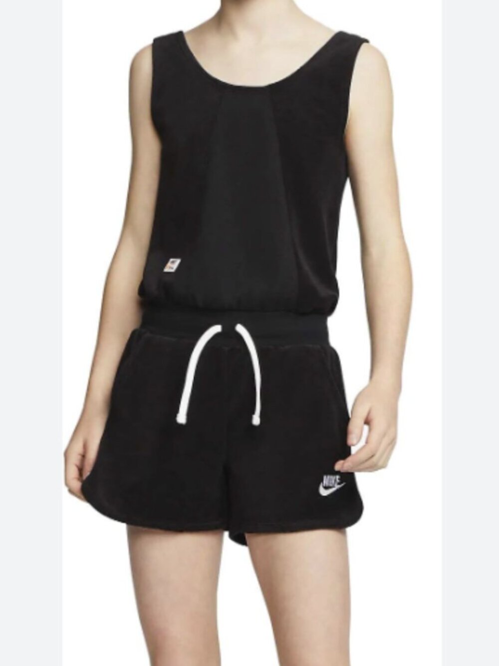 Nike heritage women's M black terrycloth sleeveless romper jumpsuit EUC